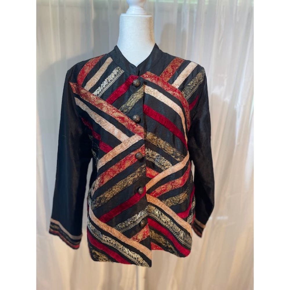 Vintage Choices Size XL Dress‎ Jacket Black with Applique Ribbon Pattern